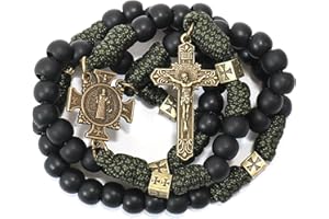 Nazareth Store Św. Michał Antyczny Brąz Paracord Różaniec Naszyjnik Trwałe matowe czarne koraliki modlitewne, medal i krzyż