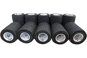 PintoMed - Bandage Cohésif - Noir - 10 Rouleaux x 7,5 cm x 4,5 m adhésif Flexible Bandages, Premiers Secours Sports Wrap Bandage