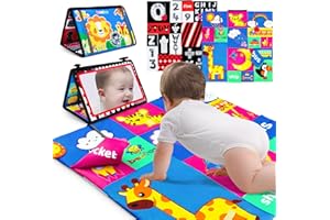 beetoy Baby Spiegel Spielzeug mit Extra Groß Knisterbuch Entwickelt, Faltbarer Baby Bauchlage Spielzeug Schwarz Weiß Kontrastmuster ABC Alphabet für Neugeborene