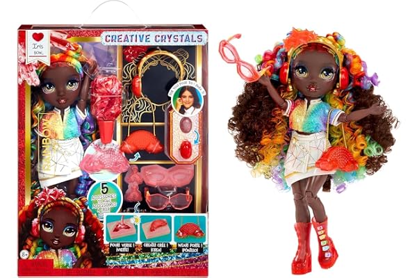 RAINBOW HIGH Creative Crystals Iris - Poupée Mannequin Arc-en-Ciel de 28 cm avec Kit DIY Accessoire en Cristal, Bague pour Vous, Jeu de Résine, Cadeau pour Enfants de + de 8 Ans, Non Comestible