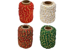 TSLBW 4 Rollen Geschenkband Weihnachten Weihnachtsschnur mit Jute-Schnur 80M Bastelschnur Dekokordel Schnur für Geschenkverpackung Kranz Weihnachtsschleife Dekoration DIY Kunstgewerbe