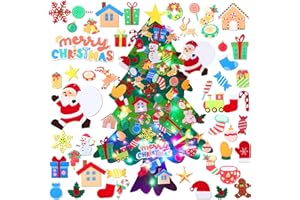 HarnyLoom Árbol de Navidad de Fieltro Niños DIY 105 cm con Muñeco Papá Noel con 50 Adornos Desmontables Montessori Decoración de la Pared de la Colgante para Casa Puerta del Hogar (50 PCS)
