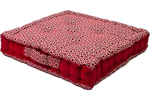 Alphadeco Sitzkissen Uni Lara 40x40x6cm aus 100% Baumwolle - mehrere Farben - Stuhlkissen Sitzkissen Sitzauflage Eckbank (Rot/Salsa)