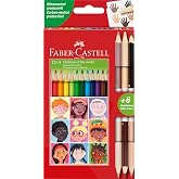 FABER-CASTELL - Set of triangular coloured pencils, 15 pieces | 13 coloured pencils and 3 bi-colour skin tones for school and