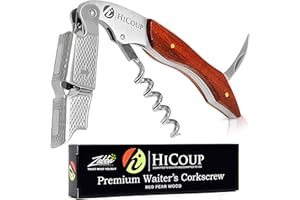 HICOUP KITCHENWARE Cavatappi di HiCoup - Cavatappi, apribottiglie e tagliacapsule professionale tutto in uno, in legno di Pera rossa naturale, la scelta preferita di sommelier, camerieri e baristi in tutto il mondo