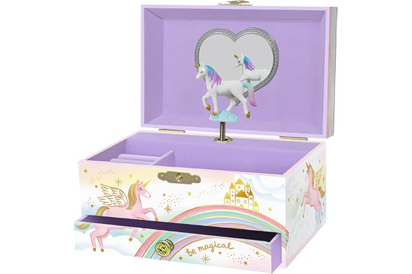 Boîte à Bijoux Musicale Licorne pour Filles - Boîte à Musique Licorne pour Enfants avec Miroir, Cadeaux Licorne pour Petites Filles, Boîte à Bijoux, Cadeau d'Anniversaire pour Enfants, 3-10 ans