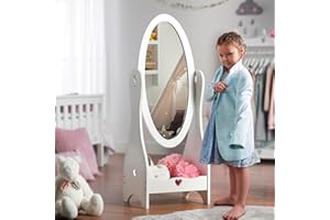 Haus Projekt Specchio da Toilette in Legno Bianco per Bambini, Mobili da Camera da Letto per Bambini Fatti a Mano, Girl's Free Standing Full Length Mirror