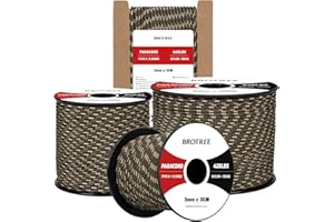 Brotree Paracord 3mm 30M Cuerda 100% Nylon Tipo II 3 Hebras Cuerda Paracord 425 para Exterior, Bricolaje - 192 kg Carga de Rotura (Camuflaje Bosque)