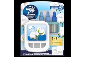 Ambi Pur Nuvole di Cotone 3Volution Starter Kit Deodorante Per Ambienti Con Diffusore Elettrico Programma Intelligente 20ml, 3 Diverse Fragranze Per Combattere Gli Odori