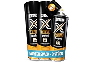 PROCREA® 3x Premium Sprühkleber "X65 Extreme" [Hitzebeständig bis 110°] Extra starker & schneller Industriekleber für Dachhimmel, Stoff, Schaumstoff uvm. - Kein Durchschlagen - Wasserfest