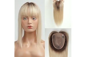 ‎HAIRCUBE HAIRCUBE Ombre Light Blonde Human Hair Toppers Für Frauen, 100% Remy Human Hair Topper Mit Bangs, 150% Dichte Seide Base Clip In Topper 14 inch 40g