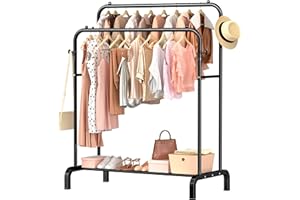 Frurark Clothes Rail Metal Double Pole Garment Rack Multifunctional Clothes Racks with Shelves for Hanging Clothes,Suitable for Home Bedroom
