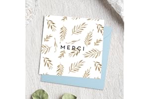 popcarte Remerciements • Lot de 16 Cartes & Enveloppes Bleues Incluses • Jungle Végétale • Carte Made in France 14x14cm • Idéal Remerciements Mariage ou Naissance