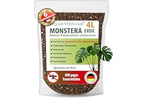 Garten Lux Monstera Terra 4 l bez torfu – 6-w‑1 na komary | podłoże aroidowe, ziemia kokosowa, perlit, kora sosnowa, biohummus, węgiel ogrodowy + tajny kompleks | drenaż