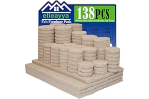 ELLEAYYA Super Sticky Felt Pads for Furniture Feet, Furniture Pads Floor Protectors (138PCS: Round 19/22/25mm & Rectangle 13/25/32mm, 5mm Thick, Beige) Minimise Chair Movement Noise and Protect Floors