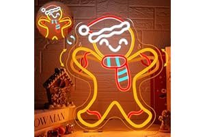 ‎LOOKLIGHT Looklight Lebkuchenmann Neon Schild Weihnachts LED Schild, Neon Sign für Wanddekoration, blinkendes Neonlicht für Weihnachtsfeier Kaminsims Schlafzimmer Wohnzimmer Laden dekoration Geschenk, 32x40cm