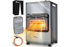 TRESKO Chauffage au gaz portable 4200 W pour intérieur avec régulateur de pression, tuyau et housse de protection | 3 niveaux de chauffage réglables | Appareil de chauffage mobile