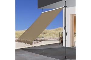 QUICK STAR Klemmmarkise 300x130cm Beige Balkonmarkise Sonnenschutz Terrassenüberdachung Höhenverstellbar von 200-290cm Markise Balkon ohne Bohren