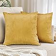 YORKSHIRE BEDDING Cushions with Covers Included 45 x 45 cm Ochre Set of 4PCS (2 Cushion Cover, 2 Inserts) Pattern Square Throw Pillow Cases with Invisible Zipper for Bed Sofas Living Room 18x18 Inch