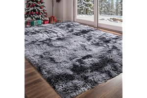jianandi Fluffy Teppich Wohnzimmer Living Room Rug Bedroom Short Pile Non-Slip Fluffy Soft Modern Plain Pattern Washable Rug (Tie-dye dunkelgrau, 60cm×90cm)