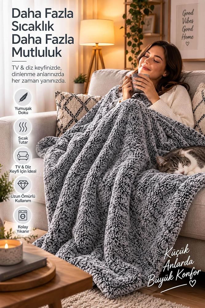 Tek Kişilik Peluş TV Diz Battaniyesi 100x175 cm (Gri)