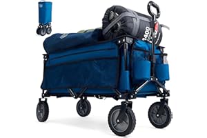 TIMBER RIDGE Festival Trolley on Wheels, 200L Folding Camping Trolley Wagon with Adjustable Handle & Cup Holder, Foldable Heavy Duty Wagon Cart for Outdoor Garden Picnic Shopping 100KG Capacity