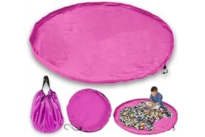 JJ PRIME - Bolsa de almacenamiento de juguetes, alfombrilla grande, organizador plegable de juguetes para niños, tapete de juego con cordón, ideas de almacenamiento de limpieza rápida (150 cm, rosa)