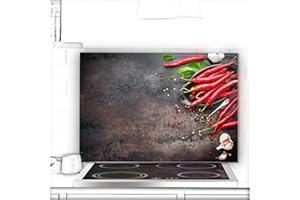 URBO ART – HOME DESIGN Crédence de cuisine en verre - 90x70 cm - Protection contre les éclaboussures - Derrière plaque de cuisson, Planche à découper - Motif: Piment poivre v07