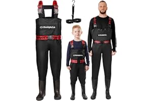 DaddyGoFish Waders bambini e adulti, trampolieri da pesca e da caccia con tasca e gancio per trampolieri