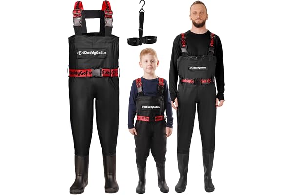 DaddyGoFish bröstvadare för barn och vuxna, fiske och jakt vadare med en ficka och en vadarhängare