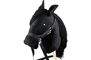 SKIPPI Hobby Horse Noir, Licol et Rênes Inclus, Grand Cheval Bâton A3