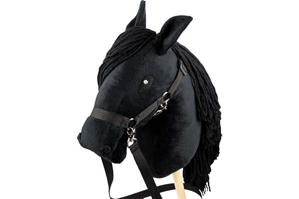 SKIPPI Hobby Horse Noir, Licol et Rênes Inclus, Grand Cheval Bâton A3