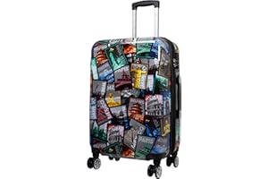 Trendyshop365 City Koffer Hartschale mittelgroß 67 cm - bunt Motiv Weltreise 4 Räder