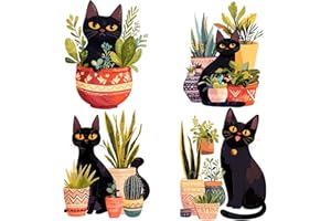 GORGECRAFT 4 Stili Primavera Estate Pianta In Vaso Gatto Nero Finestra Si Aggrappa Bonsai Cactus Adesivi Porta Scorrevole Decalcomania Decorazione Avviso Anticollisione Aggrapparsi per Prevenire