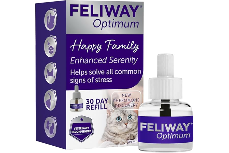 FELIWAY Optimum 30 Day Cat Calming Odourless Refill for Pheromone Diffuser, 48ml - Helps Solve Signs of Stress in Cats & Kittens, Veterinary Recommended, Drug-free, Clinically Proven
