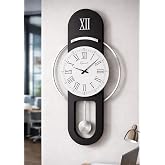 Hareketli sarka&ccedil;, Cam Y&uuml;zeyli, Metal halkalı, Dekoratif Duvar Saati - ROMA 70CM (SİYAH G&Uuml;M&Uuml;Ş)