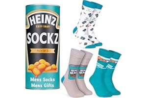 HEINZ Confezione da 3 calzini da uomo con ketchup, con fagioli al forno, per uomini e adolescenti, morbidi e traspiranti, taglia 40-46, regali per lui