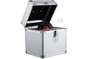 CROWNSHOP LP Storage Case 7" Record Storage Box 23x22x19cm Vinyl LP Storage Box Case Aluminum Portable Lockable DJ Flight Carry Case Holds 50pcs Albums Vinyl Record Storage (Silver 7 inches 50pcs)