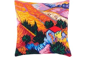 ‎BRVSK Vincent Van Gogh. Landschaft mit Haus und Mitarbeiter, Nadelspitzen-Set, 40,6 x 40,6 cm, bedruckte Tapisserie-Leinwand, europäische Qualität