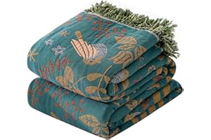 ‎HOORDRY HOORDRY Doppelseitig Boho tagesdecke Blau/Beige,Kuscheldecke mit Fransen,bettüberwurf Baumwolle 150x200CM gewebte Decke Muster Couchdecke Sesseldecke Wendedecke für Fernsehen oder Nap auf dem Stuhl