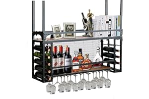RAJYQODIS Botellero de Pared Industrial, Negra 2 Capas para Vino Estante de Almacenaje, ExhibicióN para DecoracióN del Hogar, para Bares, Comedor y Cocina