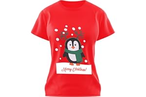 Love My Fashions® Women's Christmas T-Shirt Snow Man Santa Multi Print Casual Cotton Short Sleeve Crew Neck Regular Fit Xmas Top Autumn-Winter