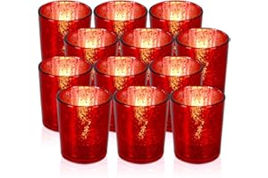 FUND AMLIGHT Red Votive Candle Holders, Mercury Glass Tealight Candle Holder Set of 12, Perfect Centerpieces for Wedding, Party, Home Decor (Red)