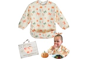 Belea Babero con Mangas Impermeable Bebe BLW con Bolsillo Recogemigas Alimentacion Complementaria Babete Impermeável Bebe Lavable Regalo Cumpleaños Baby Shower sin BPA Ajustable de 6 Meses a 3 Años