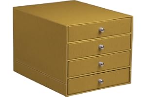 RHODIA 194568C - Trieur 4 Tiroirs Or - 24,8 x 32,7 x 22,8 cm - Piqûres Sellier Orange - Extérieur Simili Cuir-Collection Home Office rama - Organisation de Bureau & Rangement Design