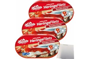 Hawesta MSC Lot de 3 filets de hareng en crème tomate (3 boîtes de 200 g) + usy Block