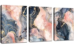 FajerminArt 3 Panels Abstract Canvas Wall Art Marble Grey Pink Gold Pictures Painting on Canvas Prints for Living Room Bedroom Office Wall Decoration Ready To Hang Stretched On Frame 40x60cmx3Pcs