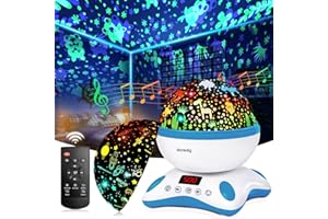 Moredig Proyector Estrellas Bebé, Lámpara Proyector Infantil Luz Nocturna con Rotación y Música, Función de Temporización y Control Remoto, 8 Modos Luz de la Noche, Regalo Navidad para Bebes - Azul