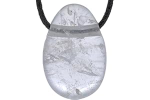 Lebensquelle Plus Colgante de gota de cristal de roca | colgante de piedra de tambor perforada con correa de cuero | colgante de piedras preciosas, Piedra semipreciosa, cuarzo