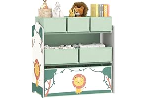 AIYAPLAY Kids Toy Storage Units, 3-Tier Toy Organiser Shelf with 6 Removable Fabric Boxes for Kids, Boys, Girls, Bedroom, Playroom, Nursery, Green